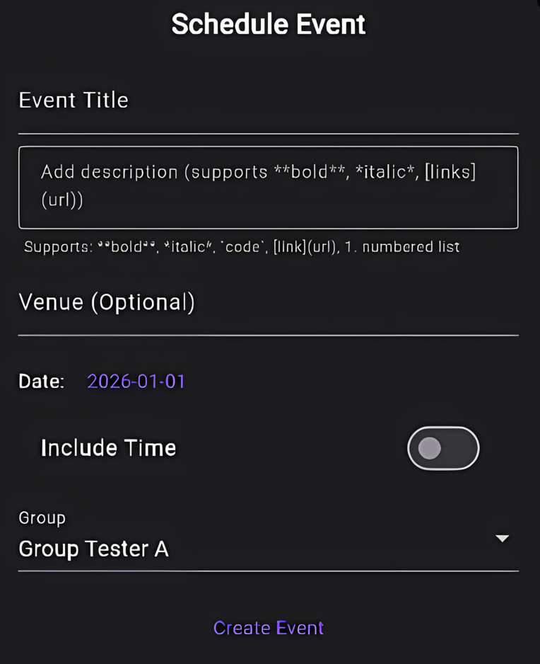 Create Event Screen