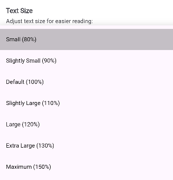Text Size Dropdown